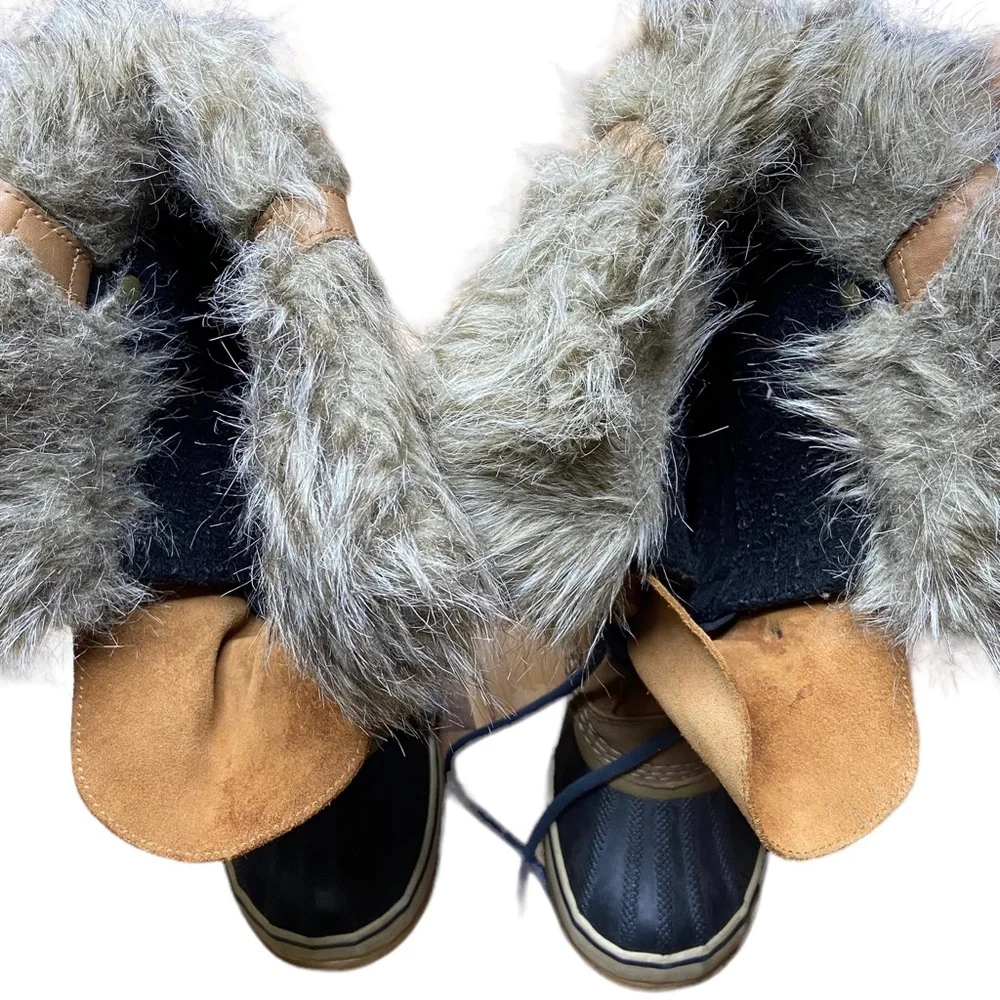 SOREL Joan of Arctic Boots Elk Dark Mountain Leather Winter Tan Womens Size 7